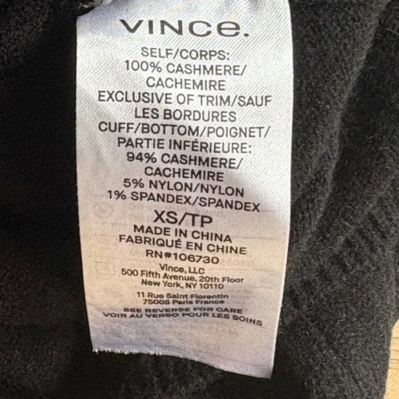 $375 VINCE Blk 100% Cashmere Cardigan Sweater XS Mother of Pearl Button Academia - Picture 4 of 5